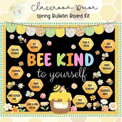 Bee Kind Bulletin Board Kit Spring Classroom Decor Kindness SEL Display