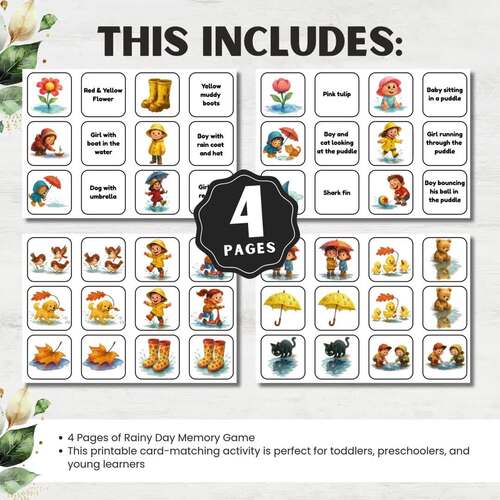 Rainy Day Memory Game, Printable Matching Cards for Kids, Preschool ...