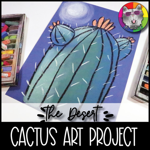 Preview of Element of Art: Value Art Lesson, Desert Art Project, Cactus in Moonlight