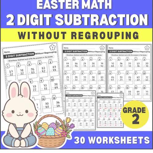 Easter Math 2-Digit Subtraction Without Regrouping Worksheets | Grade 2