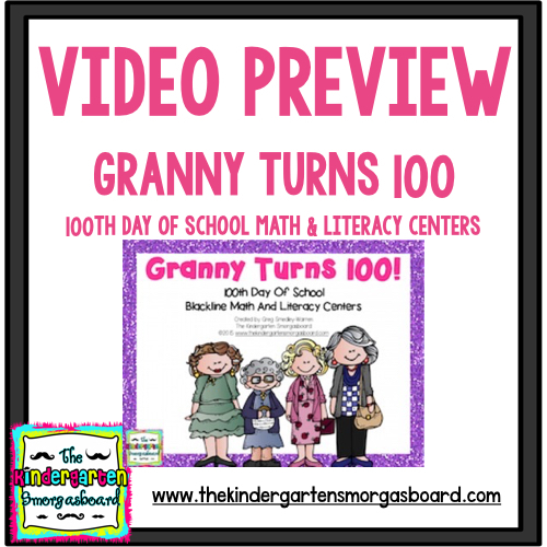 Preview of Video Preview: Granny Turns 100! 100th Day Math & Literacy Centers