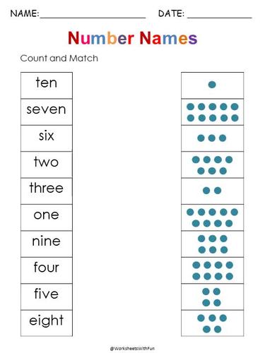 Number Words Practice, Numbers 1-10 Worksheets, Kindergarten ...
