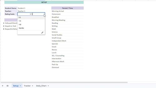 Daily Behavior Tracker Spreadsheet Editable Classroom Data Collection Tool