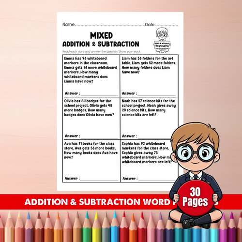 2nd Grade Addition & Subtraction Word Problems | Mixed Math | Back to ...