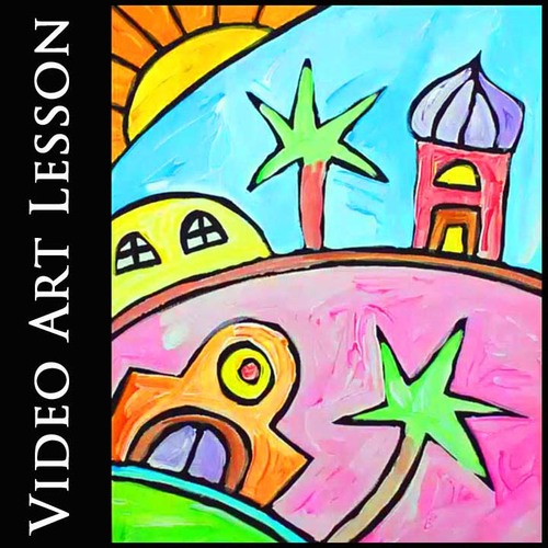 Preview of DESERT LANDSCAPE Video Art Lesson | EASY Directed Drawing & Painting Project