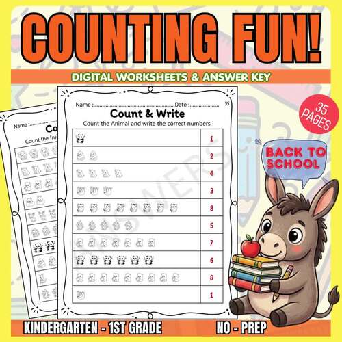 Counting to 10 Activities | Back to School No Prep Packet | Animal ...