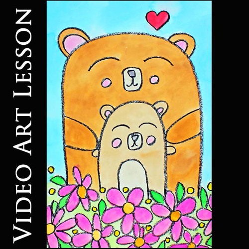 Preview of HAPPY BEARS Art Lesson | FATHER'S DAY Spring Drawing & Painting Project