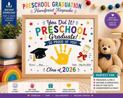 Preschool Graduation Handprint Craft Printable | Class of 2026 Keepsake ...