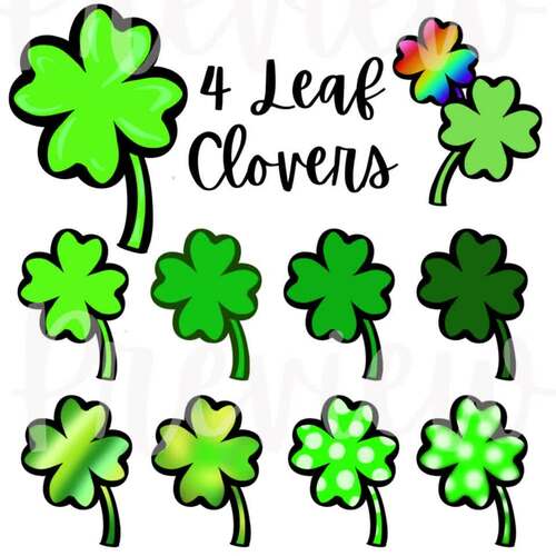 4 Leaf Clover Clip Art in Rainbow Colors for March St. Patrick's