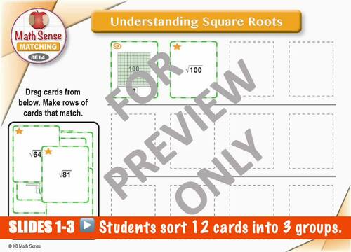 Understanding Square Roots DIGITAL MATCHING: 15 PPT / Google Slides 8E14-S