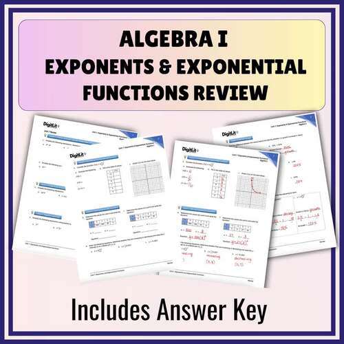 Exponential Functions Editable Algebra Review Worksheets,Study Guide 9th Grade