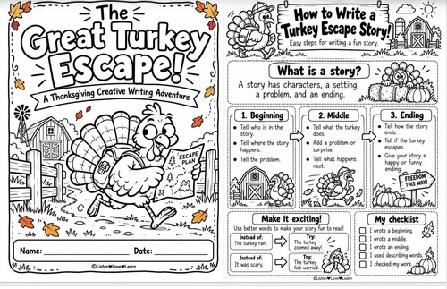 Great Turkey Escape! | Thanksgiving Creative Writing Unit | Graphic ...