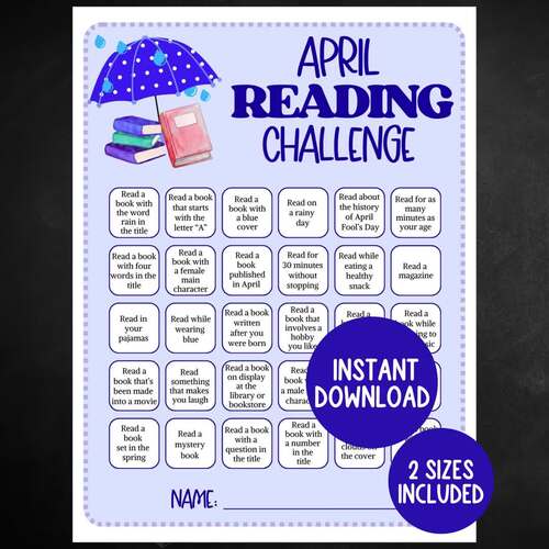 April Reading Challenge, Printable Fun Daily Reading Activities ...