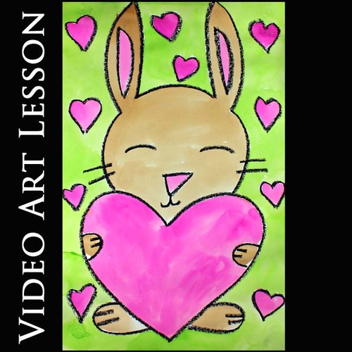 Preview of BUNNY RABBIT WITH HEARTS Craft | Valentine's Day Drawing & Painting Project