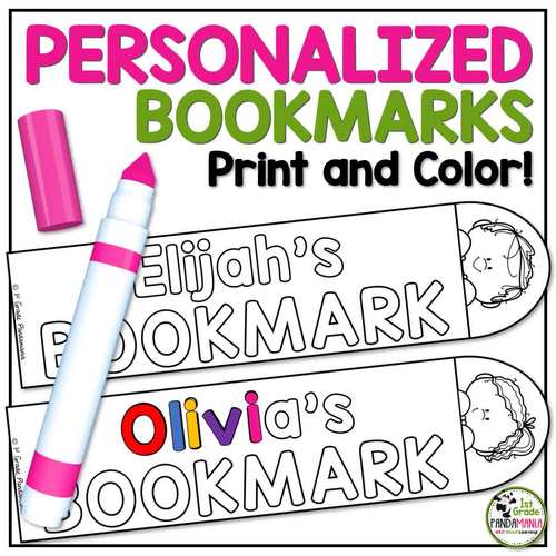 Personalized Bookmarks (Fillable PDF) Ready to Color by 1st Grade ...