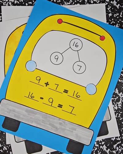 Back to School Bus Math Craft Kindergarten 1st grade Number Sense Add ...