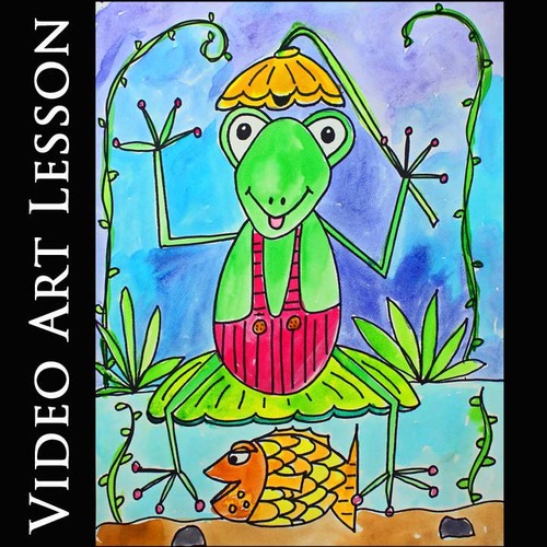 Video Art Lesson Draw Watercolor Paint A Frog On A Lily Pad Spring Activity