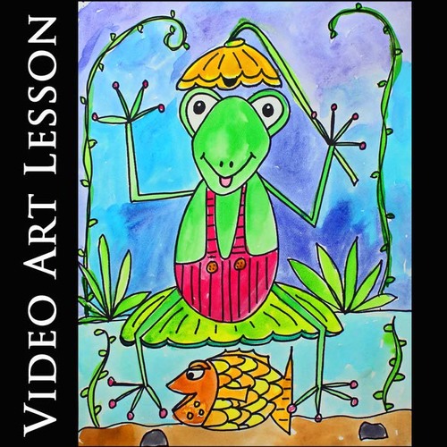 Preview of FROG ON A LILY PAD Video Art Lesson | Drawing & Watercolor Painting Project