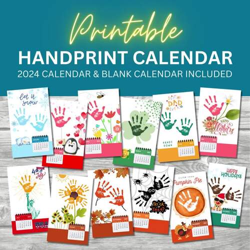 2024 Handprint Calendar Printable Craft for Kids, Blank Calendar
