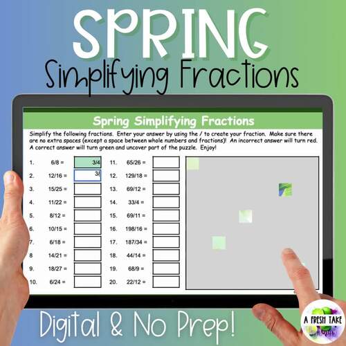 Pixel Art Math Spring Simplifying Fractions Google Sheets Activity Self ...