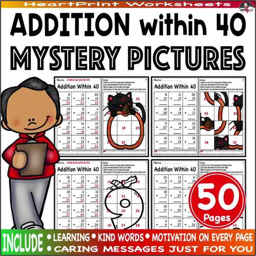Addition within 40 with Regrouping Mystery Pictures fun worksheets ...