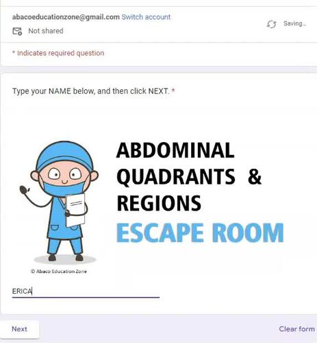 Abdominal Quadrants and Regions Escape Room by Abaco Education Zone