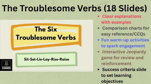 Lie vs Lay, Rise vs Raise, Sit vs Set Grammar PPT | Lesson, Activities ...