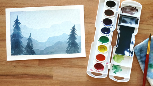 Preview of Watercolor Landscape Lesson (Video instruction and PDF Lesson Plan)