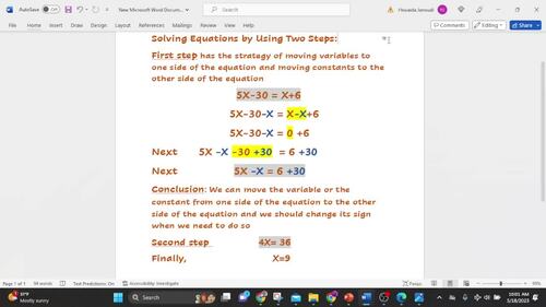 Preview of Solving equation by using two steps
