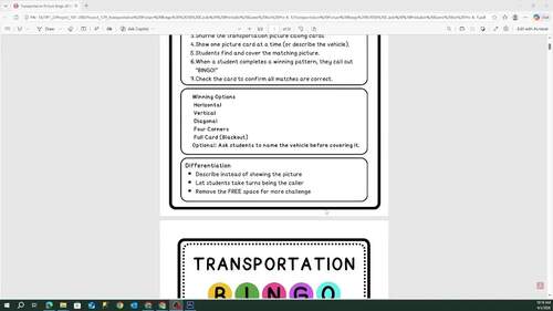 Transportation Picture Bingo | 30 Cards | Printable Game for Pre-K–1