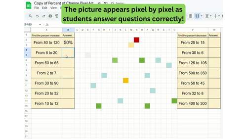 Percent of Change (percent increase and decrease) Digital Pixel Art Activity