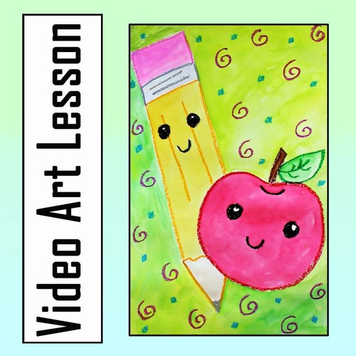 Preview of BACK-TO-SCHOOL APPLE & PENCIL | EASY Directed Drawing & Painting Project