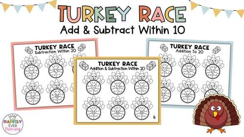 Thanksgiving Roll and Race Dice Games - Addition and Subtraction Within 10