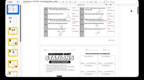 Complementary Supplementary Vertical Angles Thanksgiving Review Activity