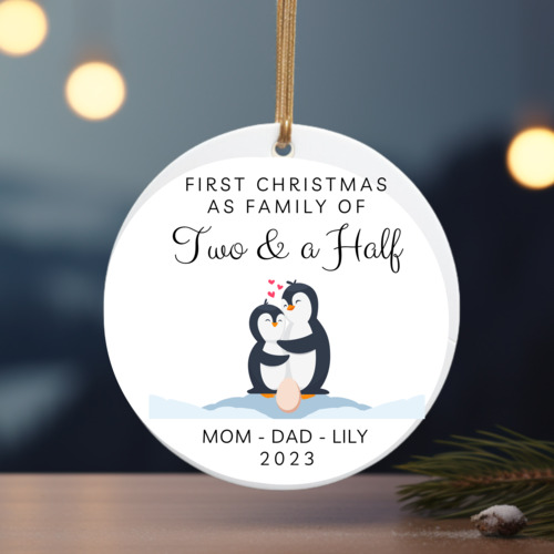 Preview of Family First of Two & a Half Christmas Ornament - Share Pregnancy Announcement