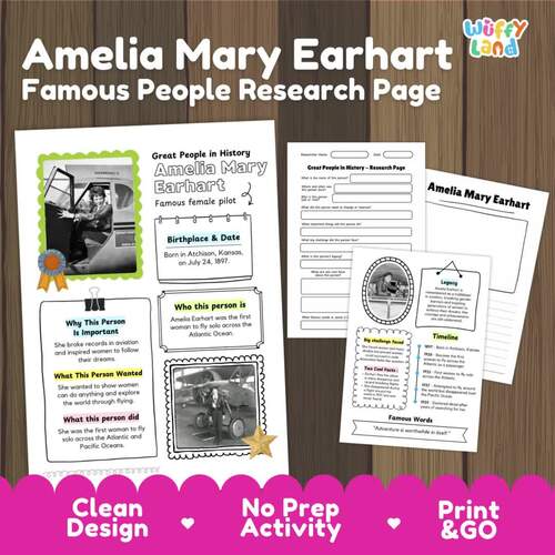 Amelia Earhart Biography Research Project | Women's History Month Activity
