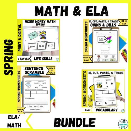 Spring Functional Math ELA Vocabulary Sight Word All In One Bundle