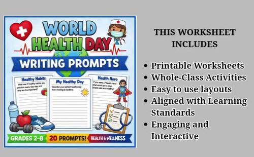 World Health Day Writing Prompts Grades 2–8 | Health Activities | No Prep