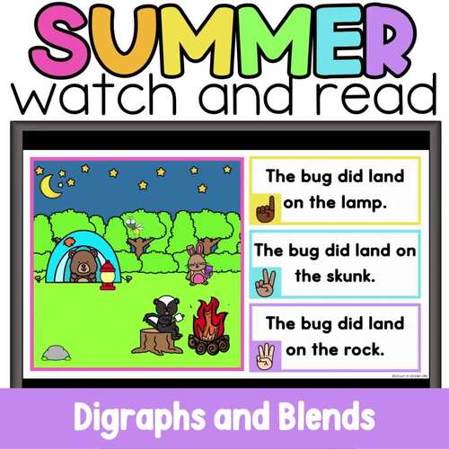 Summer Watch & Read Digraphs Blends Animated Slides Phonics Games Sentences