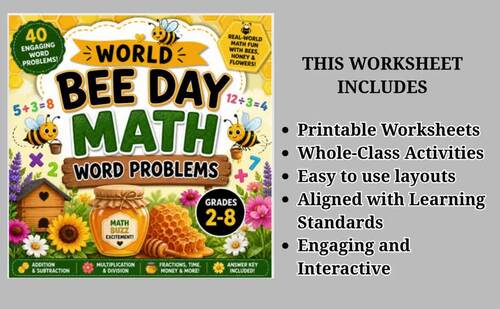 World Bee Day Math Word Problems Worksheets (Grades 2–8) by Learnwith Ease