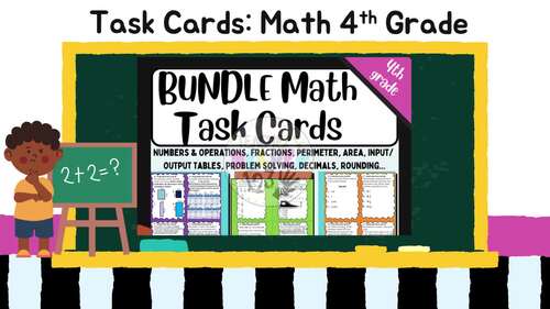 4th Grade Math Review Percent Task Cards Bundle Fractions Decimal Perimeter Area