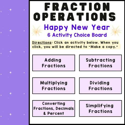 Adding Subtracting Multiplying & Dividing Fractions | New Years Digital ...