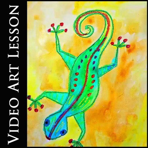 Preview of LIZARD Video Art Lesson | Drawing & Watercolor Painting a STEAM Reptile Activity