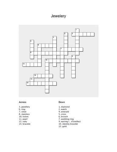 French Vocabulary Crossword: Jewellery by Real Life Language TPT