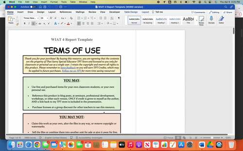 WIAT 4 Report Template (WORD) w/ Cheat Sheet Recommendations