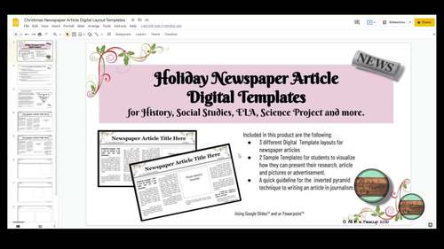 Holiday Journalism Newspaper Article Digital Project Templates | TPT