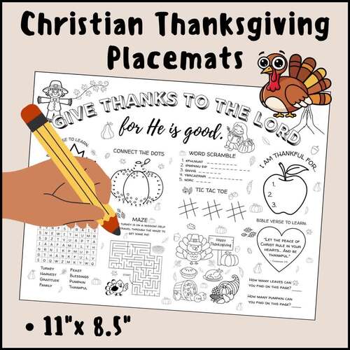 Christian Thanksgiving Coloring Placemat | Bible Verse Thanksgiving Kid ...