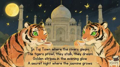 Preview of Music: Tigers Tea Time Song Classroom Songs Reading Lyrics Sing-along