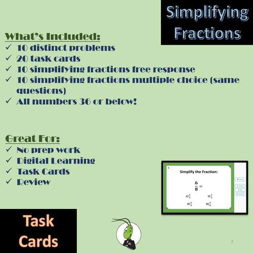 Simplifying Fractions Set 1 Boom Digital Task Cards