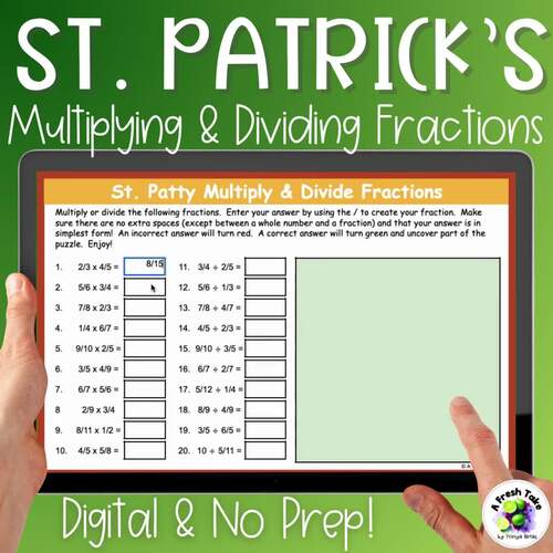 St. Patrick's Day Pixel Art Math Multiplying & Dividing Fractions No ...